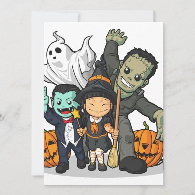 Halloween Witch, Vampire, Frankenstein & Ghost Kort (Framsida)