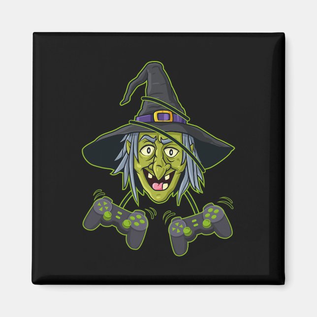 Halloween Witch Video Gamer Controller Boys Kids Magnet (Framsidan)