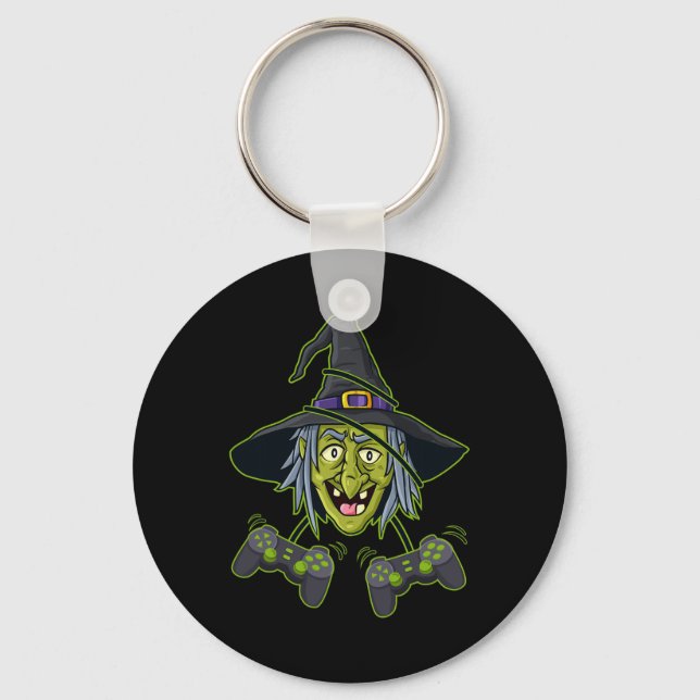 Halloween Witch Video Gamer Controller Boys Kids Nyckelring (Framsida)