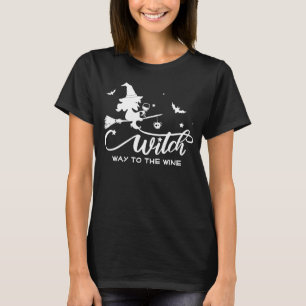 Halloween Witch Vin som flyger Broom T Shirt