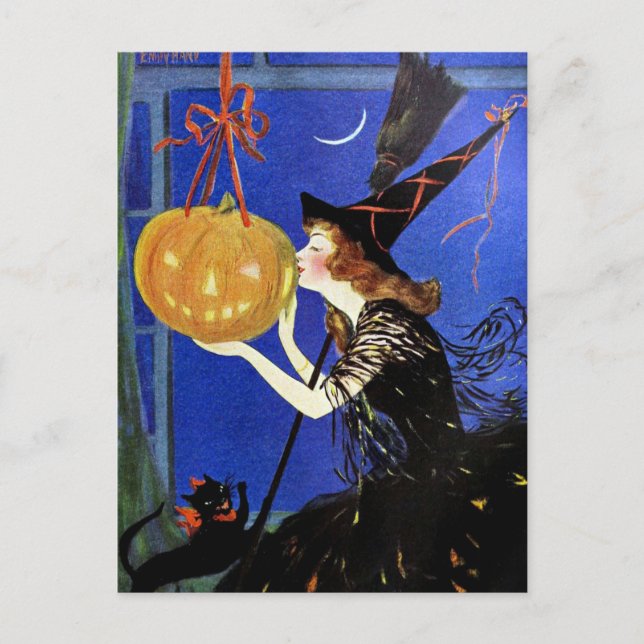 Halloween Witch Vintage Art Vykort (Framsida)