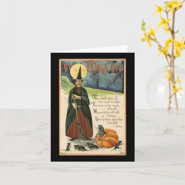 Halloween Witch Vintage Card Kort (Gul blomma)
