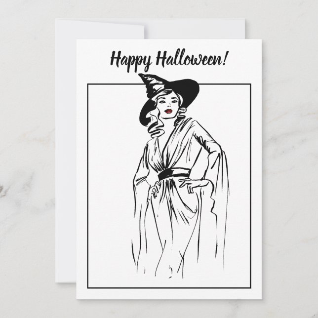 Halloween Witch Vintage Illustration Kort (Framsida)