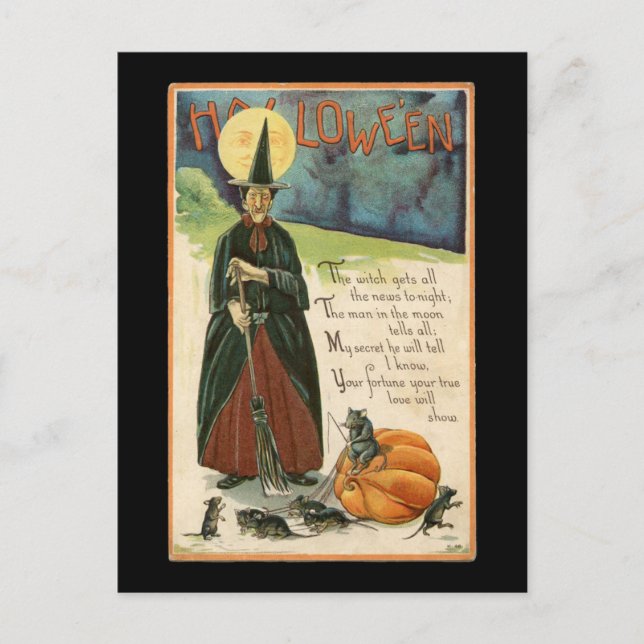 Halloween Witch Vintage Vykort (Framsida)