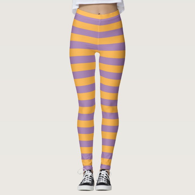 Halloween Witch Whimsical Orange Lila Stripe Leggings (Framsida)