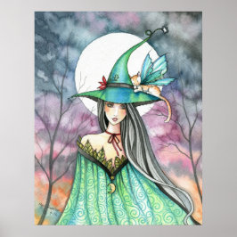 Halloween Witch Winged Cat Poster