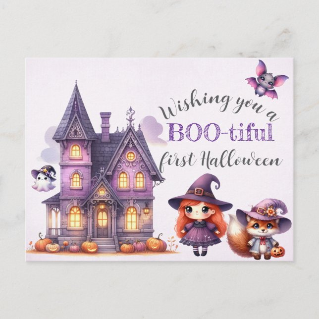 Halloween Witch Witchcraft Wizards Castle Vykort (Framsida)