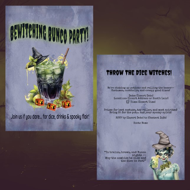 Halloween Witches Bunco Party-inbjudan Inbjudningar (Bunco Halloween October Theme! Throw the dice witches! Sure to get a laugh. Party fun!)