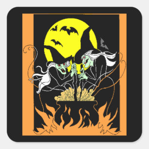 Halloween Witches Cauldron Fyrkantigt Klistermärke