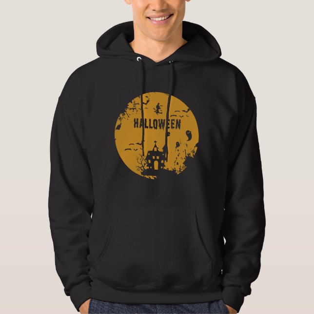 Halloween Witches Fladdermöss Spöken Orange Costum Hoodie (Framsida)