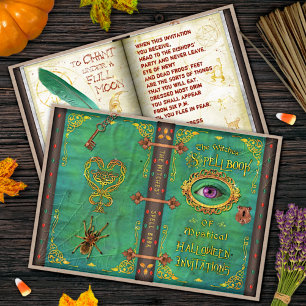 Halloween Witches Magic Spell Bok Eyeball Party Inbjudningar