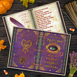 Halloween Witches Magic Spell Bok Eyeball Spider Inbjudningar