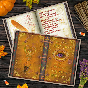 Halloween Witches Magic Spell Bok Spooky Party Inbjudningar