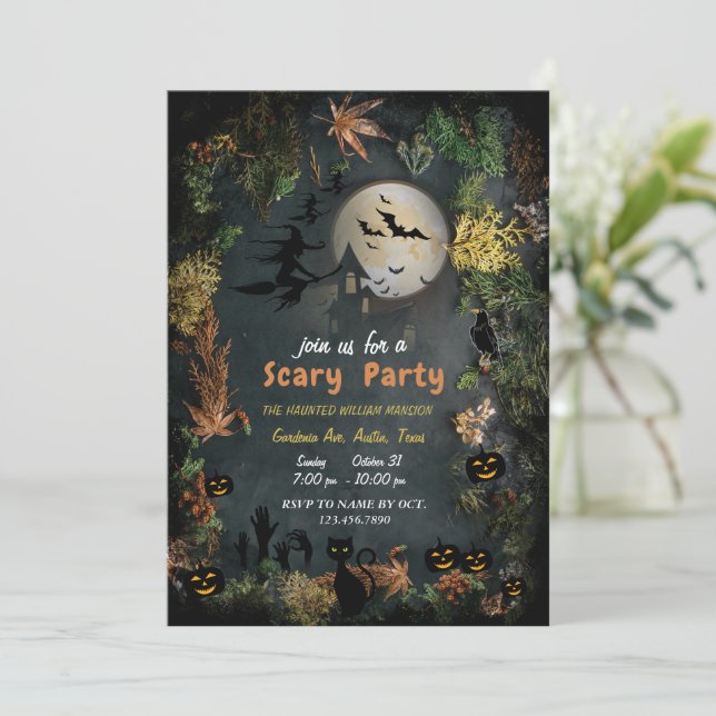Halloween Witches Party Nattplaneringsinbjudan til Inbjudningar (Stående Fram)