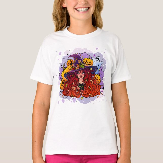 Halloween Witches, Pumpkins och Ghost T-Shirt (Framsida)