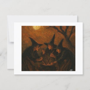 Halloween Witches som brinner under Moonlit Himmel Vykort