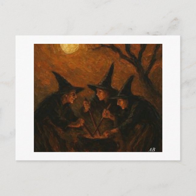 Halloween Witches som brinner under Moonlit Himmel Vykort (Framsida)