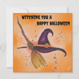 Halloween Witch's Hat and Broom Inbjudningar