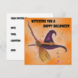 Halloween Witch's Hat and Broom Inbjudningar