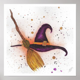 Halloween Witch's Hat and Broom Poster