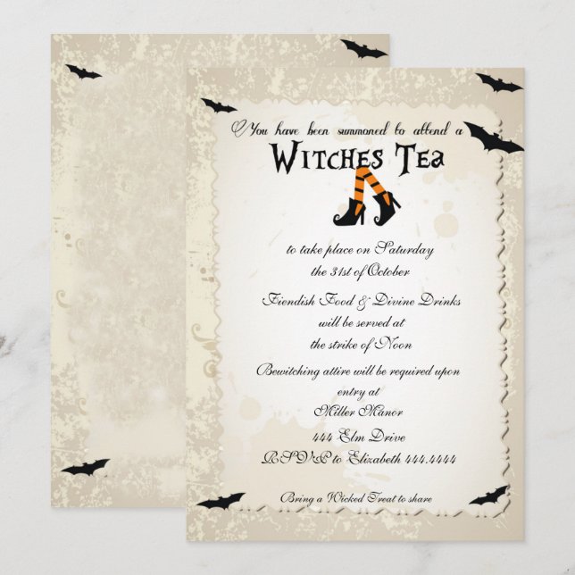 Halloween Witchs Tea Party-inbjudan Inbjudningar (Fram/baksida)