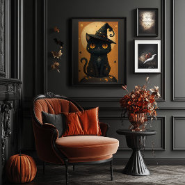 Halloween Witchy Black Cat Art - nedladdningsbar Poster