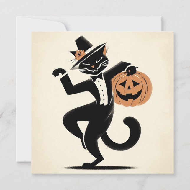Halloween Witchy Black och Pumpkin Cat Flat Card (Framsida)