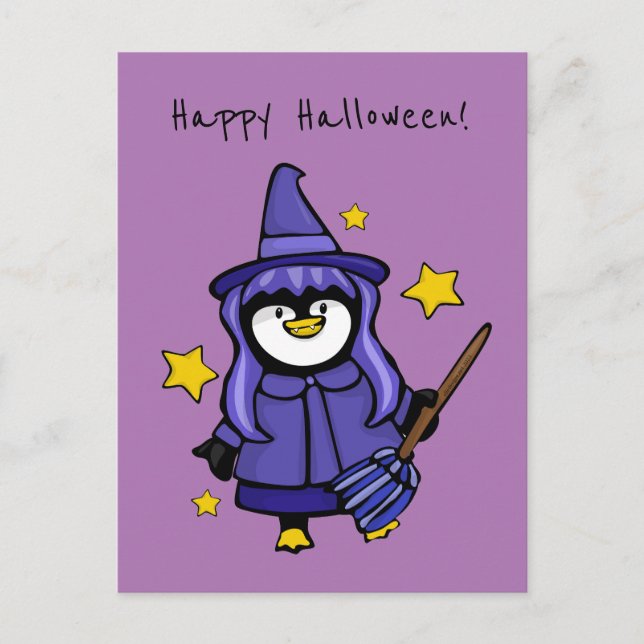 Halloween Witchy Penguin Helg Vykort (Framsida)