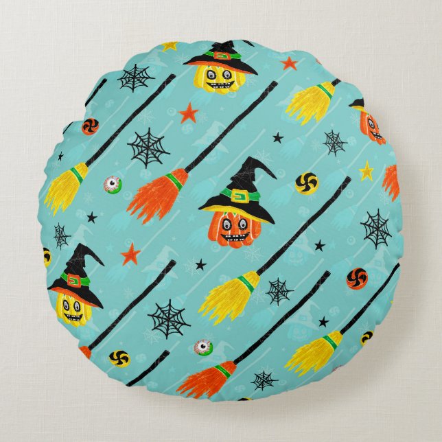 Halloween Witchy Seamless Theme Rund Kudde (Framsidan)