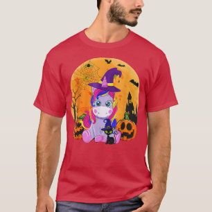 Halloween Witchy Unicorn Black Cat Pumpkin Girls W T Shirt