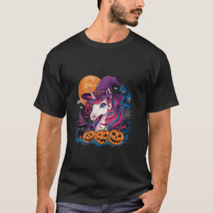 Halloween Witchy Unicorn Black Cat Pumpkin T Shirt