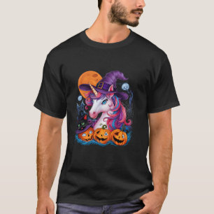 Halloween Witchy Unicorn Kitten Cat Pumpkin Girls T Shirt