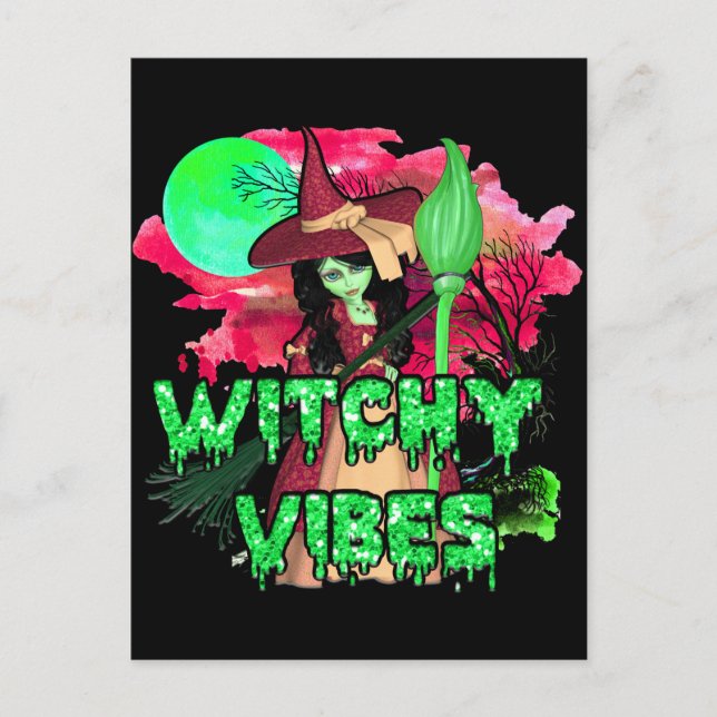 Halloween Witchy Vibes Vykort (Framsida)