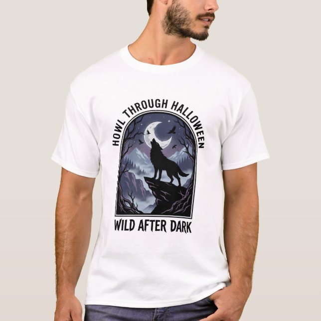 Halloween Wolf Moon Wilderness T Shirt (Framsida)