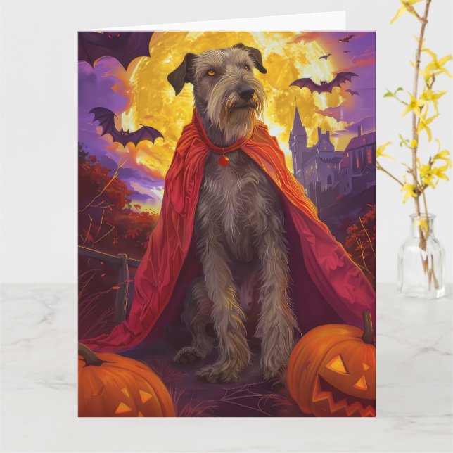 Halloween Wolfhound Vampire Pumpkins Scary Kort (Gul blomma)