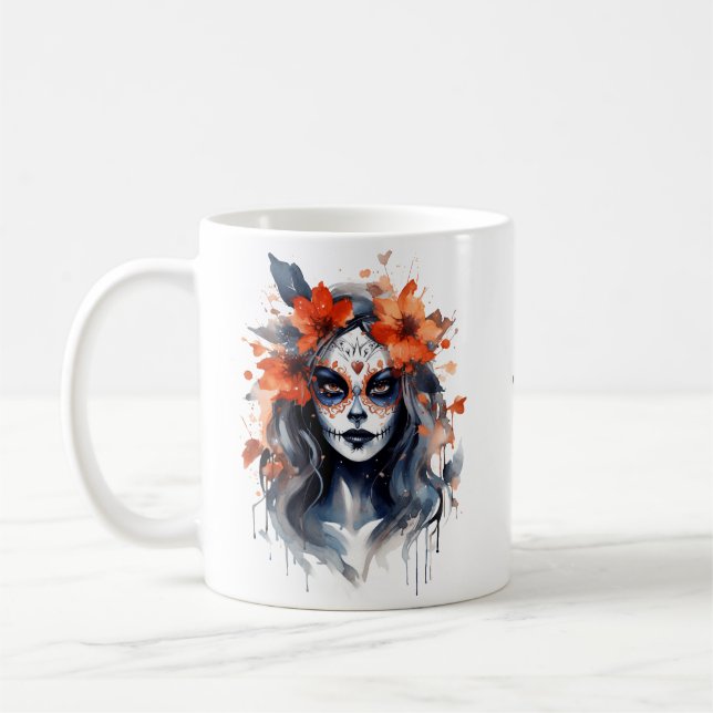 Halloween Woman Witch, Watercolor print Mugg (Vänster)