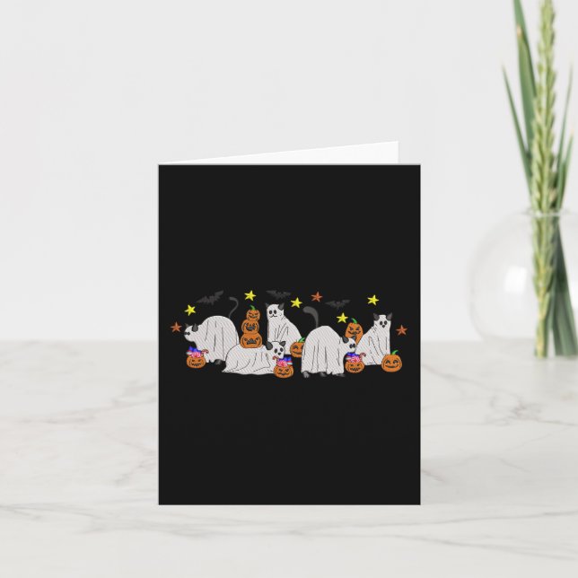 Halloween Women Cat Ghost Embroidery Effect Desig Kort (Framsida)