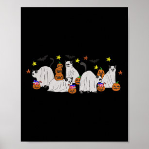 Halloween Women Cat Ghost Embroidery Effect Desig Poster