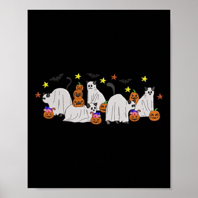Halloween Women Cat Ghost Embroidery Effect Desig Poster (Framsidan)