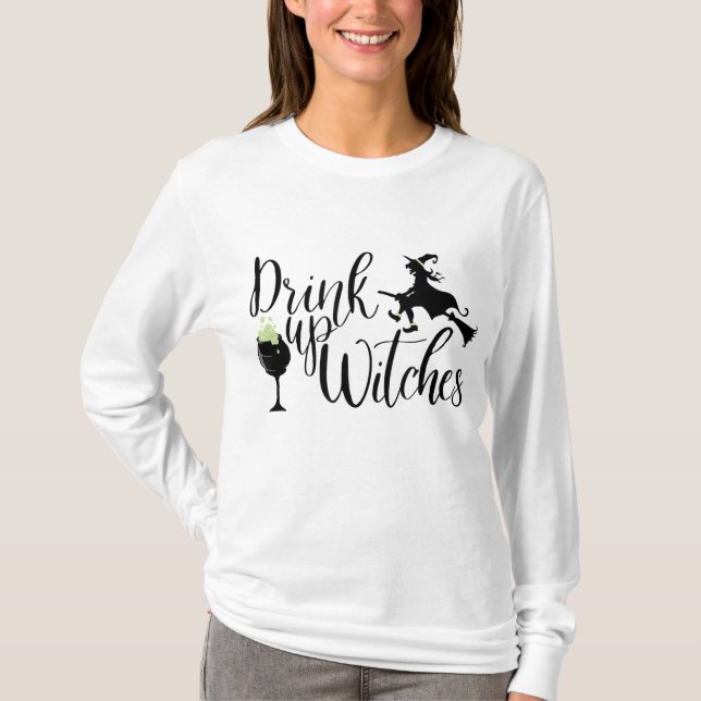 Halloween Women dricker upp Witches Lunt Witch Gif T Shirt (Framsida)