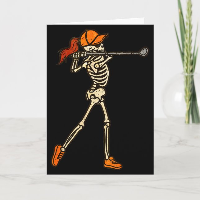 Halloween Women Golf Skeleton Funny Golf Halloween Kort (Framsida)