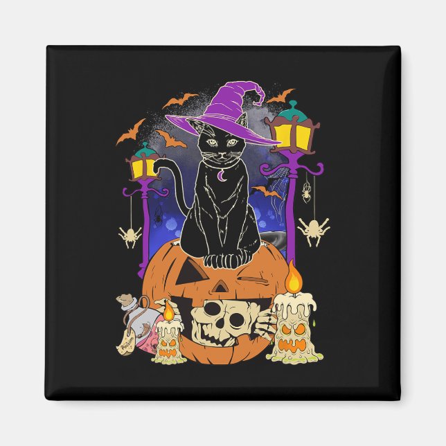Halloween Women Manar Kids Halloween Black Cat Pum Magnet (Framsidan)