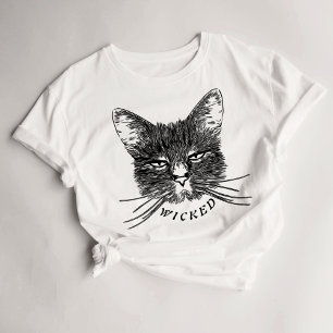 Halloween Womens Wicked Black Cat T-Shirt