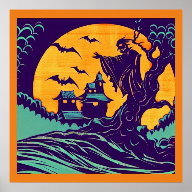 Halloween - Woodcut Stil 2 Poster (Framsidan)