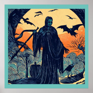 Halloween - Woodcut Stil 3 Poster