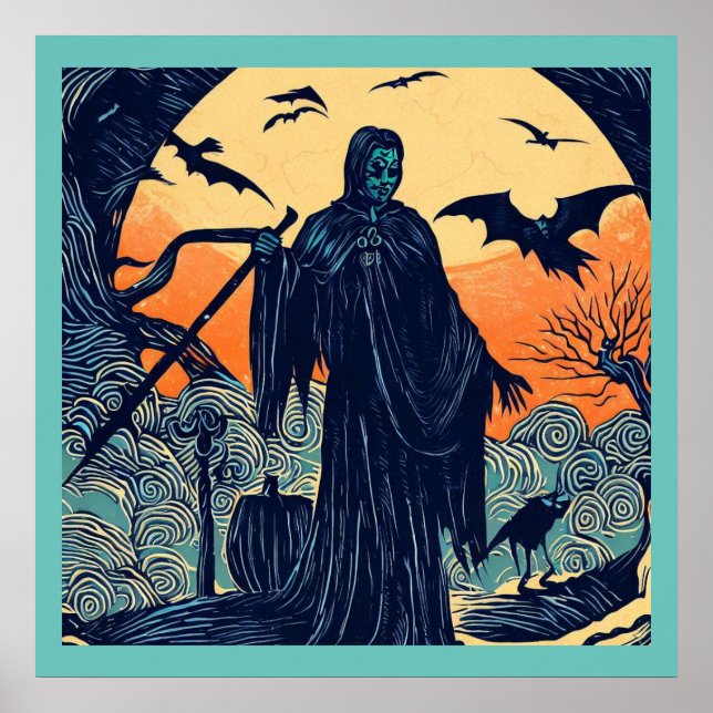 Halloween - Woodcut Stil 3 Poster (Framsidan)