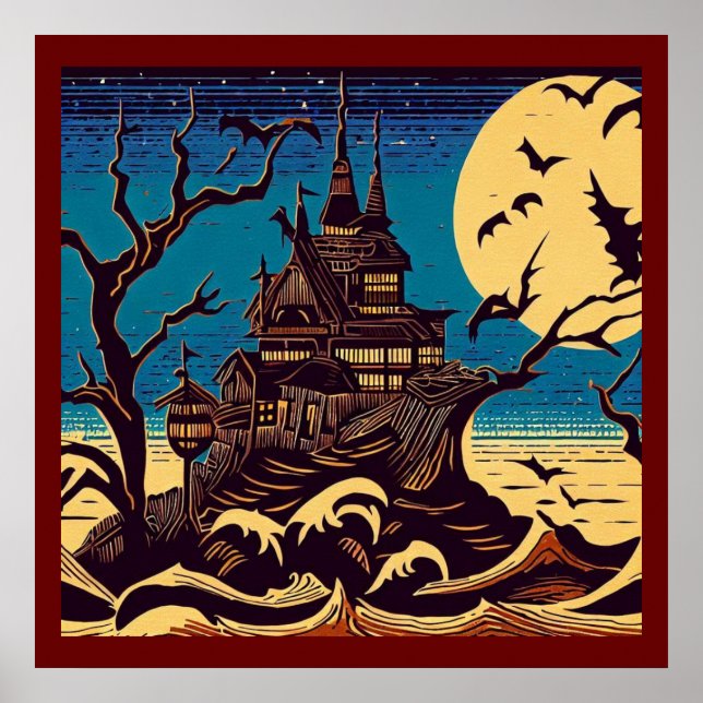 Halloween - Woodcut Stil 4 Poster (Framsidan)