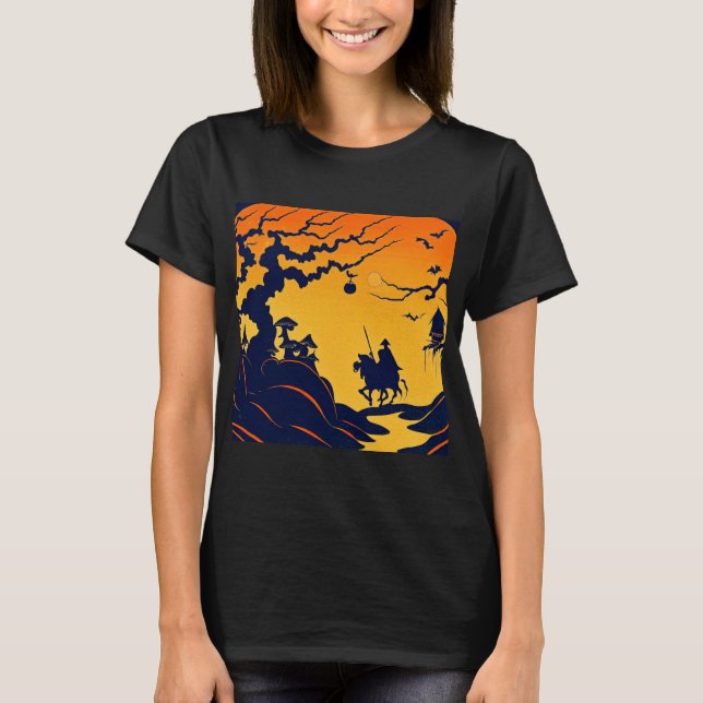Halloween - Woodcut Stil 8 T Shirt (Framsida)