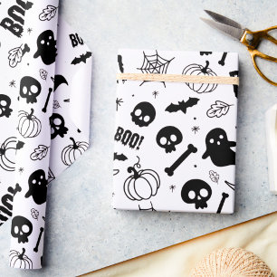 Halloween Wrapping Papper Cute Kids Black White Presentpapper