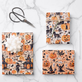 Halloween Wrapping Papper Flat Lakan set av 3